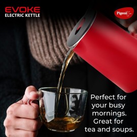 Pigeon Evoke Electric Kettle with Stainless Steel Body, 1.8 litre, used for boiling Water, making tea and coffee, instant noodles, soup etc. (Red)