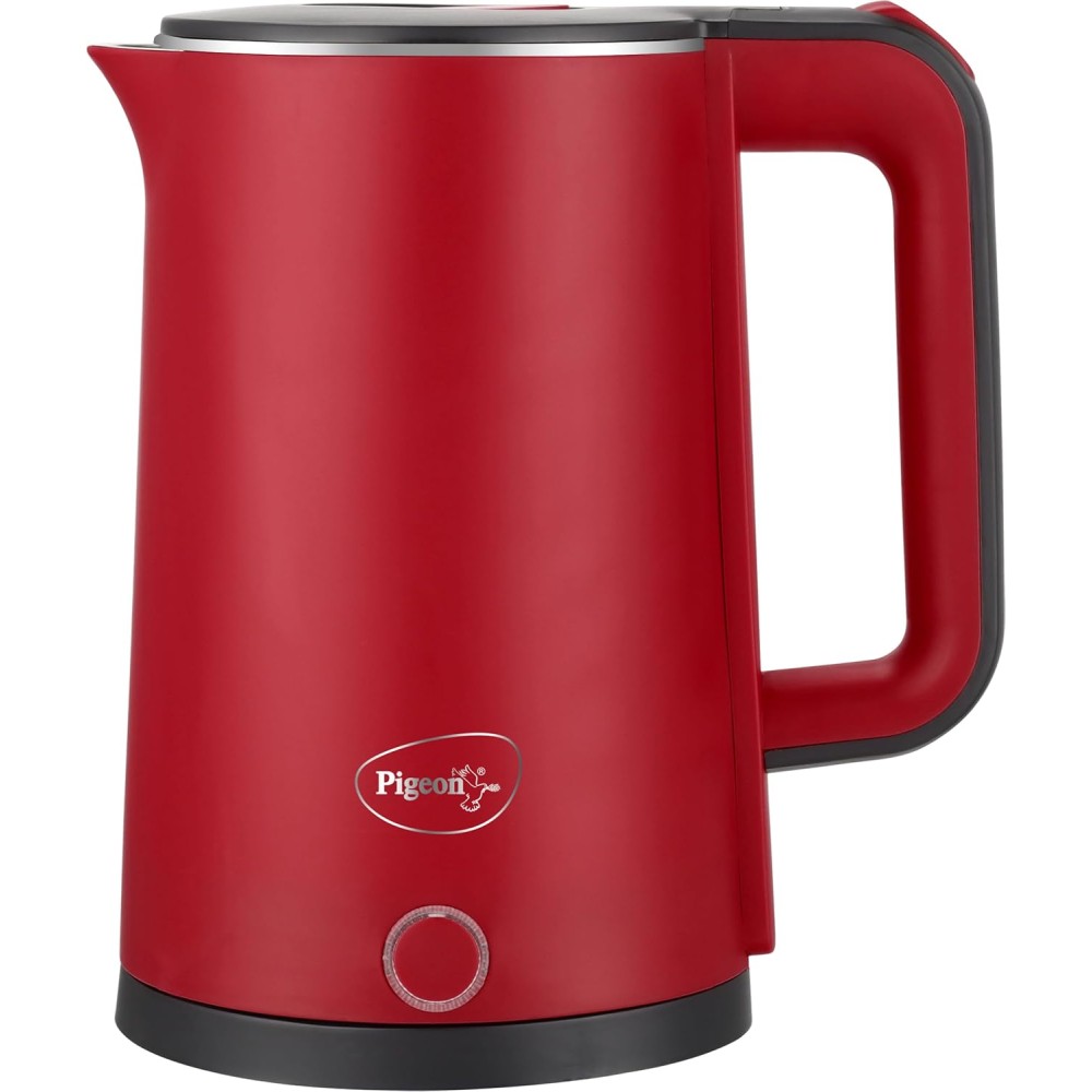 Pigeon Evoke Electric Kettle with Stainless Steel Body, 1.8 litre, used for boiling Water, making tea and coffee, instant noodles, soup etc. (Red)