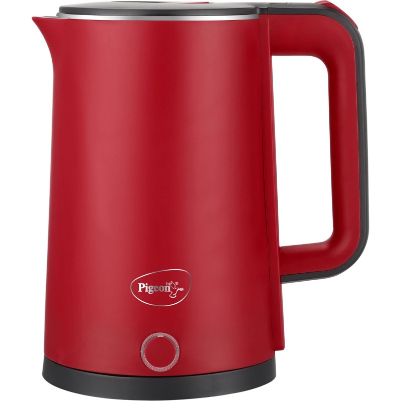 Pigeon Evoke Electric Kettle with Stainless Steel Body, 1.8 litre, used for boiling Water, making tea and coffee, instant noodles, soup etc. (Red)