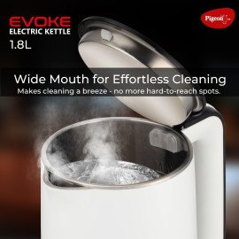Pigeon Evoke Electric Kettle with Stainless Steel Body, 1.8 litre, used for boiling Water, making tea and coffee, instant noodles, soup etc. (White)
