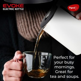 Pigeon Evoke Electric Kettle with Stainless Steel Body, 1.8 litre, used for boiling Water, making tea and coffee, instant noodles, soup etc. (White)