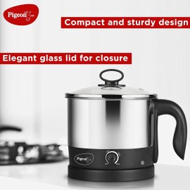 Pigeon Kessel Multipurpose Kettle 1.2 litres with Stainless Steel Body,600 Watt (Black & Silver)