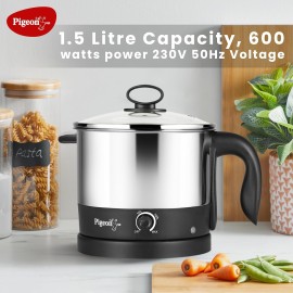 Pigeon 1.5 Liters Multipurpose Kessel 3 in 1 Value Pack, Multi Cooker, Idli Stand with 3 Plates, Steamer With Stainless Steel Stand (Black & silver)
