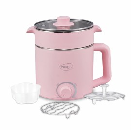 Pigeon Swift Multi-Cook Kettle 1.5L, Egg Rack - Pink Double Layered Food Grade Stainless Steel Inner wall Glass Lid Auto Shut-off