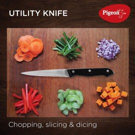 Pigeon Angular Holder Shears Kitchen Knifes 6 Piece Set with Wooden Block (Stainless Steel)