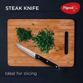 Pigeon Angular Holder Shears Kitchen Knifes 6 Piece Set with Wooden Block (Stainless Steel)