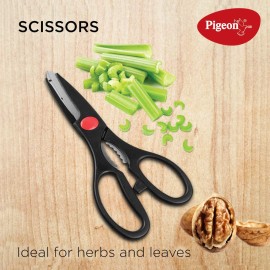 Pigeon Angular Holder Shears Kitchen Knifes 6 Piece Set with Wooden Block (Stainless Steel)