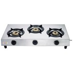 Pigeon Stainless Steel 123 LPG Gas Stove, (3 Burner, Silver, Manual Ignition)