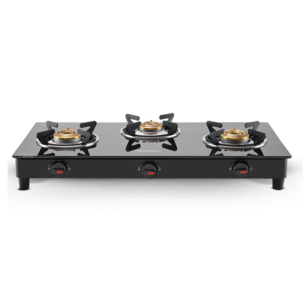 Maharaja Whiteline Belenus Neo Gas Cooktop-3 Burners, with High Thermal Efficient Heavy Brass Burners (Black)