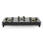 Maharaja Whiteline Belenus Neo Gas Cooktop-3 Burners, with High Thermal Efficient Heavy Brass Burners (Black)