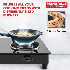 Maharaja Whiteline Belenus Neo Gas Cooktop-3 Burners, with High Thermal Efficient Heavy Brass Burners (Black)