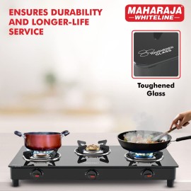 Maharaja Whiteline Belenus Neo Gas Cooktop-3 Burners, with High Thermal Efficient Heavy Brass Burners (Black)