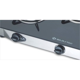 Bajaj CGX3, 3-Burner Open Stainless Steel Glass, ISI Certified, Gas Stove (Black/Silver, Manual Ignition)