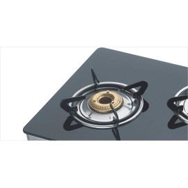 Bajaj CGX3, 3-Burner Open Stainless Steel Glass, ISI Certified, Gas Stove (Black/Silver, Manual Ignition)