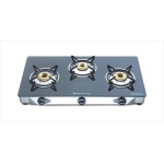 Bajaj CGX3, 3-Burner Open Stainless Steel Glass, ISI Certified, Gas Stove (Black/Silver, Manual Ignition)