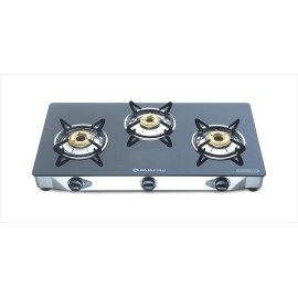 Bajaj CGX3, 3-Burner Open Stainless Steel Glass, ISI Certified, Gas Stove (Black/Silver, Manual Ignition)