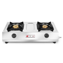 Pigeon Favourite Maxima Stainless Steel 2 Burner Gas Stove, Manual Ignition, standard (Silver)
