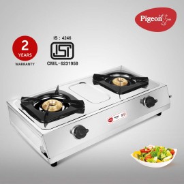 Pigeon Favourite Maxima Stainless Steel 2 Burner Gas Stove, Manual Ignition, standard (Silver)