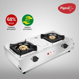 Pigeon Favourite Maxima Stainless Steel 2 Burner Gas Stove, Manual Ignition, standard (Silver)