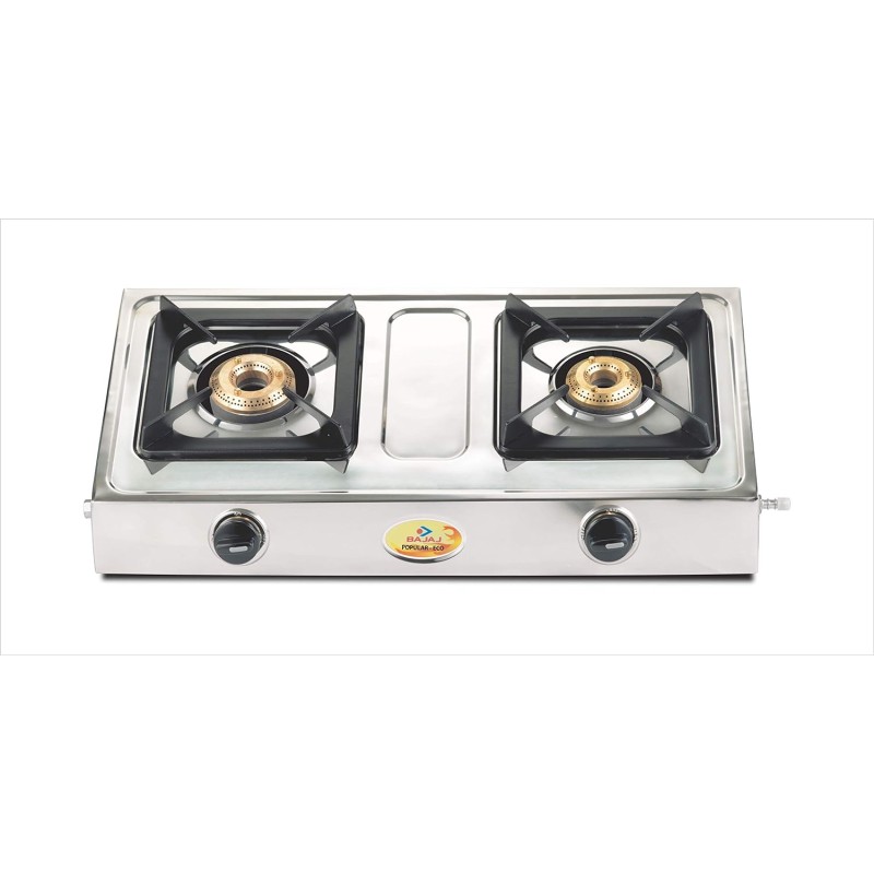 Bajaj Popular Eco, 2-Burner Open Stainless Steel, ISI Certified, Gas Stove (Silver, Black)