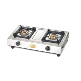 Bajaj Popular Eco, 2-Burner Open Stainless Steel, ISI Certified, Gas Stove (Silver, Black)