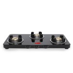 Pigeon Sleek 3 Burner Ultra Slim Gas Stove with Glass Top, Manual, Black