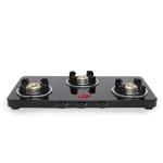 Pigeon Sleek 3 Burner Ultra Slim Gas Stove with Glass Top, Manual, Black