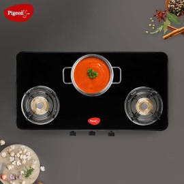 Pigeon Sleek 3 Burner Ultra Slim Gas Stove with Glass Top, Manual, Black