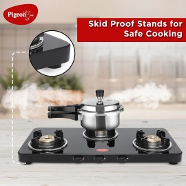 Pigeon Sleek 3 Burner Ultra Slim Gas Stove with Glass Top, Manual, Black