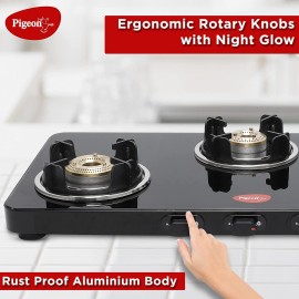 Pigeon Sleek 3 Burner Ultra Slim Gas Stove with Glass Top, Manual, Black
