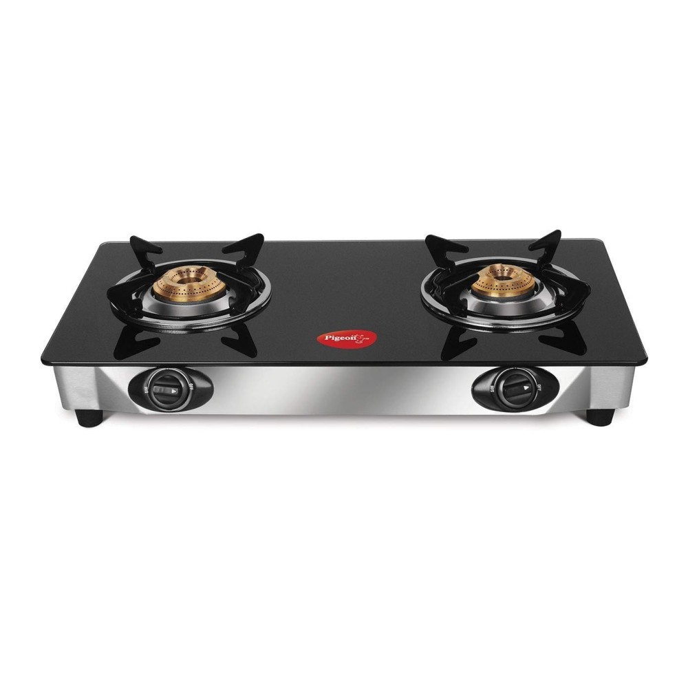 Pigeon Stainless Steel Ayush Glasstop 2 Burner Gas Stove (Black)