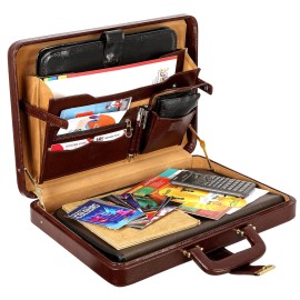 Hyatt Leather Accessories Natural Leather Briefcase for Men 24 liters Capacity (Italian Brown)