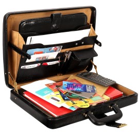 Hyatt Leather Accessories Natural Leather Briefcase for Men 24 liters Capacity (Black)