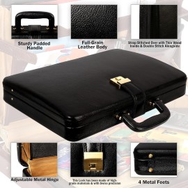 Hyatt Leather Accessories Natural Leather Briefcase for Men 24 liters Capacity (Black)