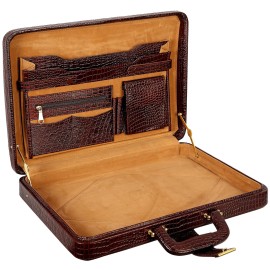 Hyatt Leather Accessories Natural Leather Briefcase for Men 24 liters Capacity (Choco Brown)