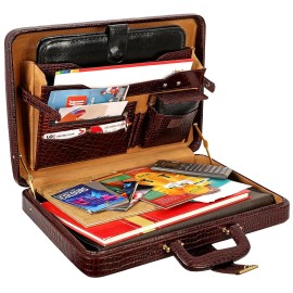 Hyatt Leather Accessories Natural Leather Briefcase for Men 24 liters Capacity (Choco Brown)