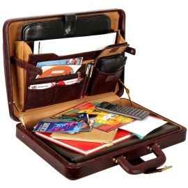 Hyatt Leather Accessories Natural Leather Briefcase for Men 24 liters Capacity (Brown)