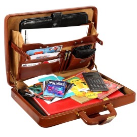 Hyatt Leather Accessories Natural Leather Briefcase for Men 24 liters Capacity (Tan)
