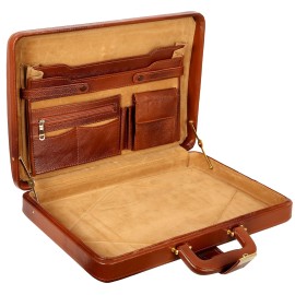 Hyatt Leather Accessories Natural Leather Briefcase for Men 24 liters Capacity (Tan)