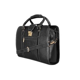 Hyatt Leather Accessories 24 Litres Leather Laptop Briefcase Bag for Men Office (Black)