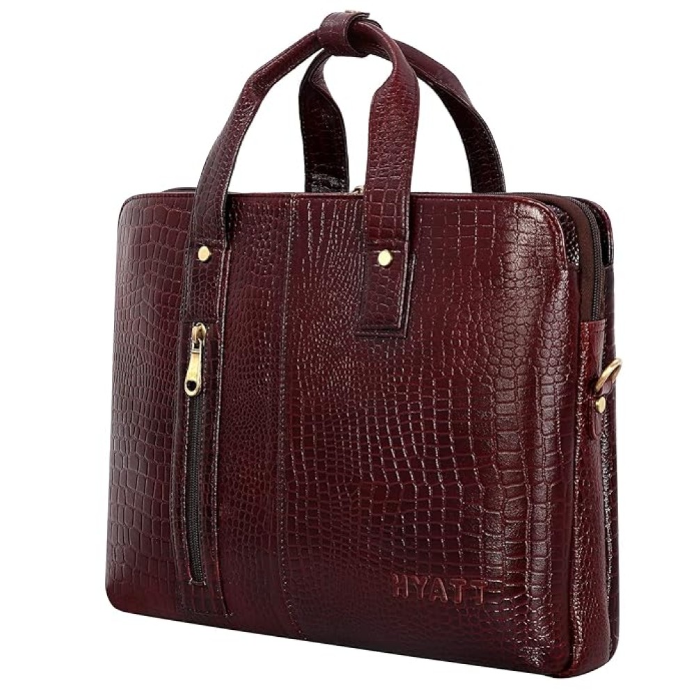 Hyatt Leather Accessories 16 Inch Full Grain Natural Leather Laptop Briefcases For Men 18 Litres Capacity Upto16 inch Laptop Compartment (Choco Brown)