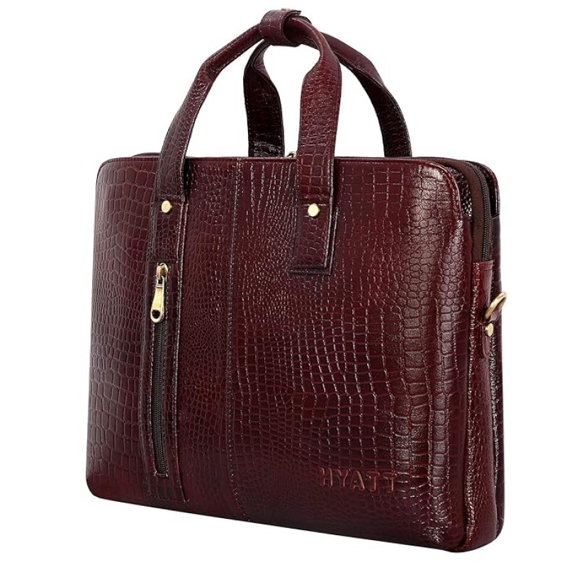 Hyatt Leather Accessories 16 Inch Full Grain Natural Leather Laptop Briefcases For Men 18 Litres Capacity Upto16 inch Laptop Compartment (Choco Brown)