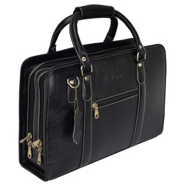Hyatt Leather Accessories 16 Inch Full Grain Natural Leather Laptop Messenger & Shoulder Bags For Men Laptop Compartment (Black)