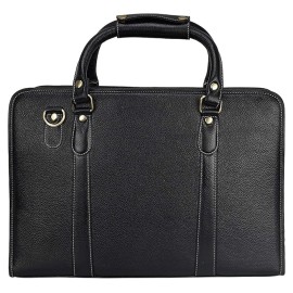 Hyatt Leather Accessories 16 Inch Full Grain Natural Leather Laptop Messenger & Shoulder Bags For Men Laptop Compartment (Black)