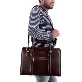 Hyatt Leather Accessories 16 Inch Full Grain Natural Leather Laptop Messenger & Shoulder Bags For Men Laptop Compartment (Brown)