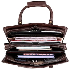 Hyatt Leather Accessories 16 Inch Full Grain Natural Leather Laptop Messenger & Shoulder Bags For Men Laptop Compartment (Brown)