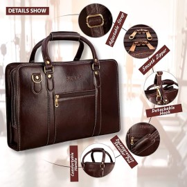 Hyatt Leather Accessories 16 Inch Full Grain Natural Leather Laptop Messenger & Shoulder Bags For Men Laptop Compartment (Brown)