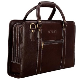 Hyatt Leather Accessories 16 Inch Full Grain Natural Leather Laptop Messenger & Shoulder Bags For Men Laptop Compartment (Brown)
