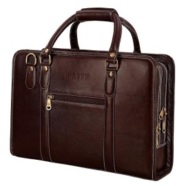 Hyatt Leather Accessories 16 Inch Full Grain Natural Leather Laptop Messenger & Shoulder Bags For Men Laptop Compartment (Brown)