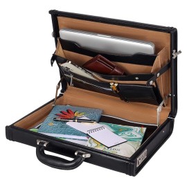 Hyatt Leather Accessories 17 Inch Men's Leather Briefcases Office Bags With Side Combination Lock (Black)